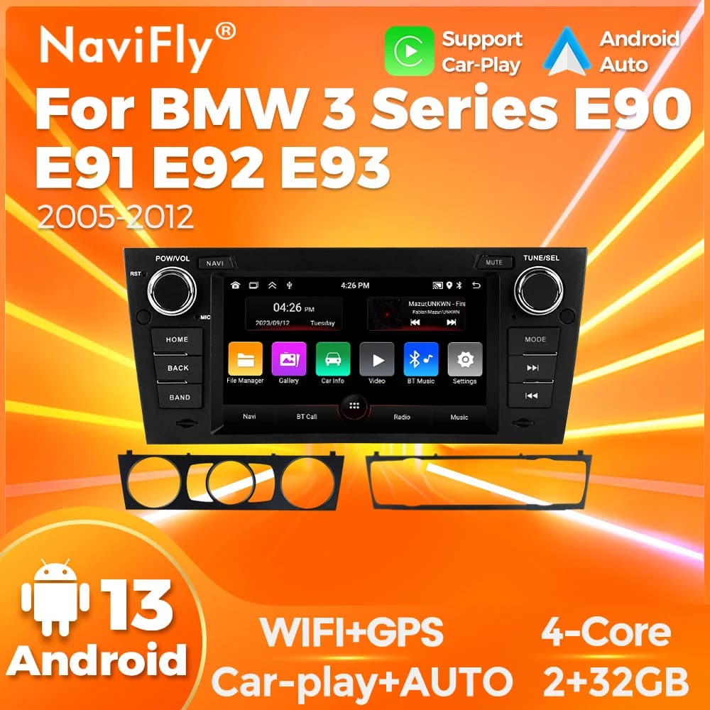 Navifly 7'' Carplay Android Car Radio For BMW 3 Series E90 E91 E92 2006-2011 Multimedia Video Player GPS Navigation 2Din Stereo
