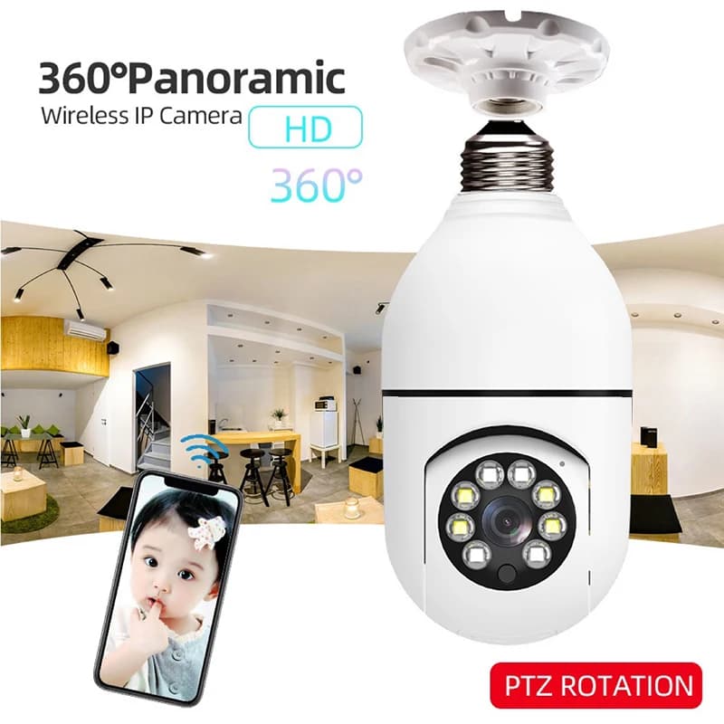 Bulb Surveillance Camera Night Vision Wireless 355° Wifi IP PTZ Outdoor Camera Indoor Security Monitor Wifi Camera Smart Securit