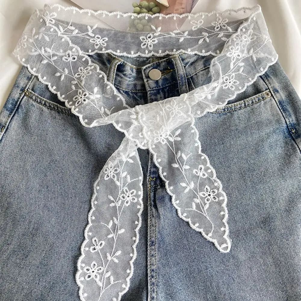 Cintura Unica in Pizzo con Fiocco Lungo in Garza, Stile Y2K, da Annodare per Vestiti e Jeans, per Ragazze Audaci