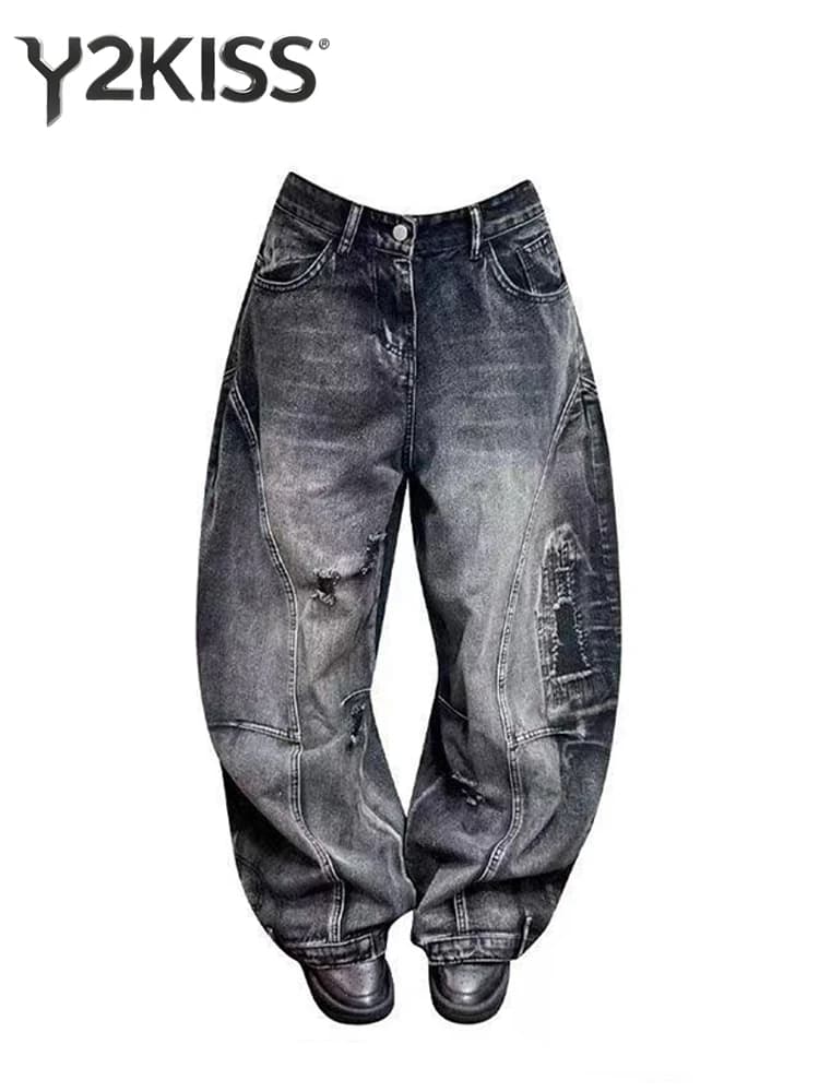 Women's Baggy Jean Punk Grunge Dark Academia Denim Pants Boyfriend Y2K Japanese Harajuku Wide Fit Jeans American Retro Streetwea