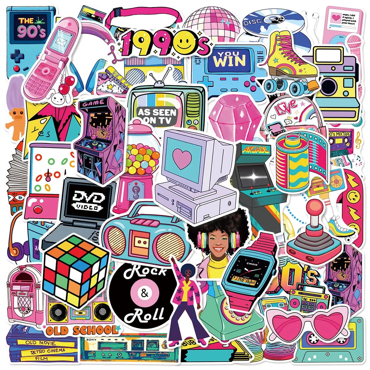 50 pezzi cartone animato retrò piccolo adesivo fresco graffiti decorazione fai da te custodia per cellulare notebook tazza d'acqua adesivo regalo giocattolo impermeabile