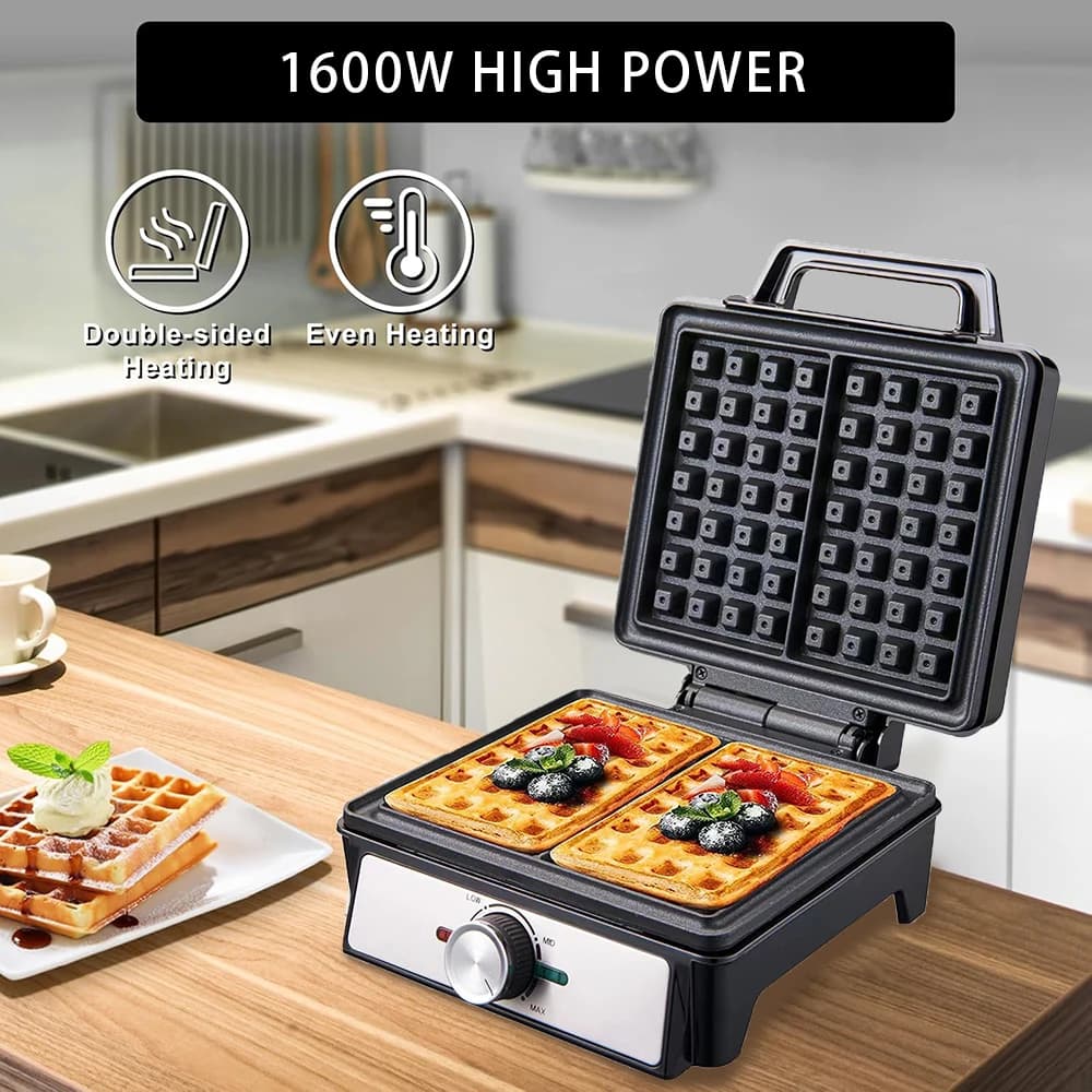 Waffle Maker 2 Fette Temperatura Regolabile Colazione Elettrica Macchina per Waffle Belga Antiaderente Torta di Uova Piatti di Ferro 1600W