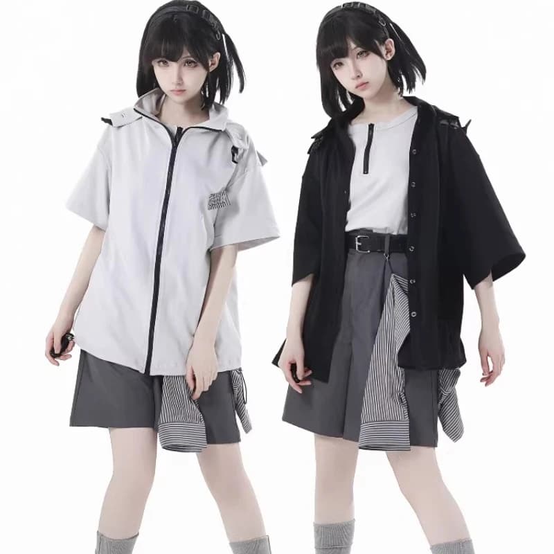Complete Casual Summer Jacket with Hood and Shorts, Design Neutral, Color Apricot and Grey, Versatile for Daily Use