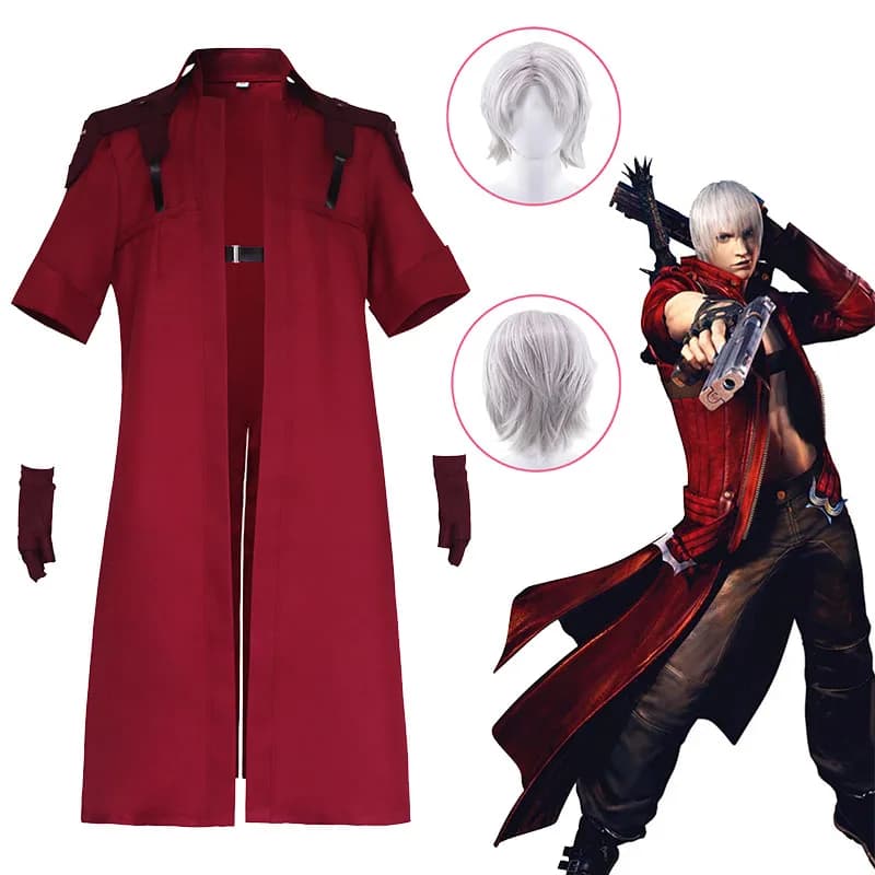 Costume Cosplay Anime Game Devil May Cry 5, Giacca Lunga Rossa da Uomo di Dante, Uniforme del Gioco, Parrucca per Halloween e Performance del Diavolo