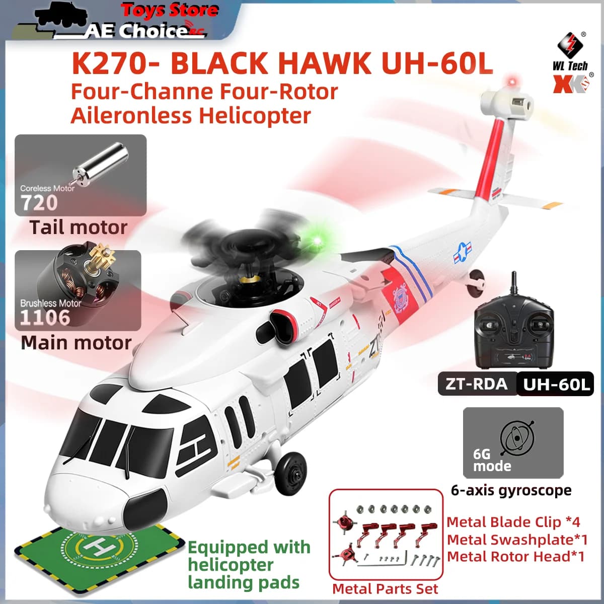 New WLtoys K270 Black Hawk UH-60 RC Helicopter 2.4G Optical Flow Altitude Hold 4CH 6-Axis Brushless Motor Helicopte Toys Gifts