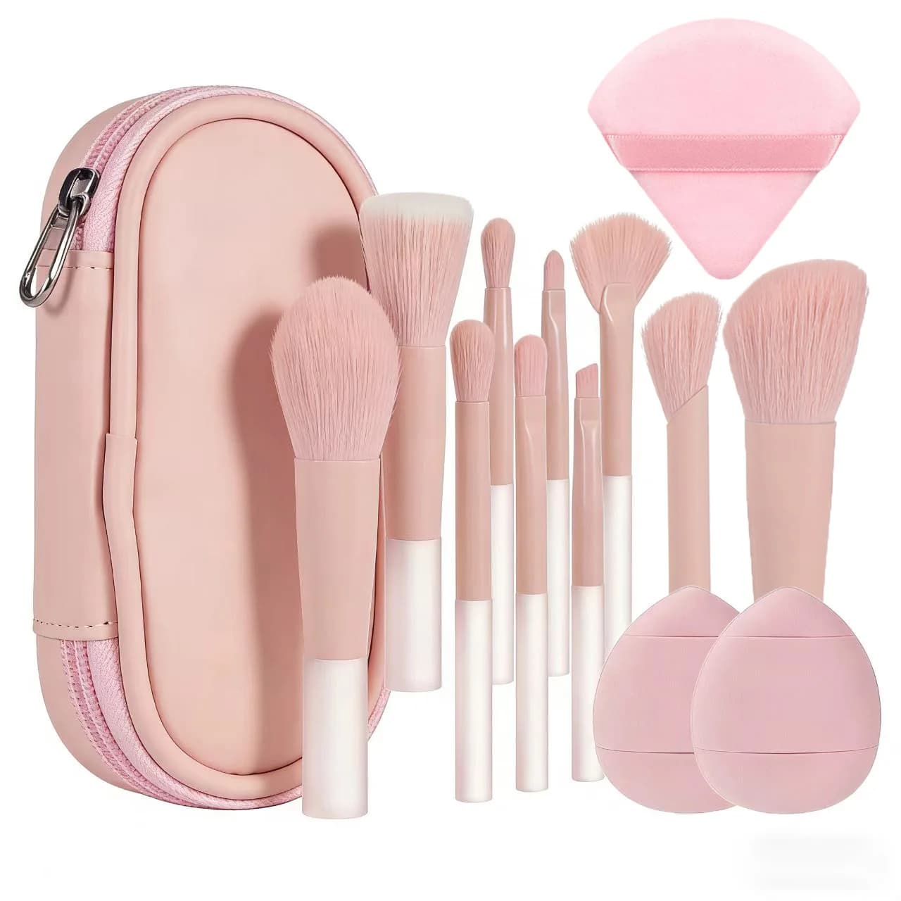 Set trucco da viaggio portatile da 10 pezzi con pennelli Spugne Soffi per cipria - Kit completo di strumenti per il trucco