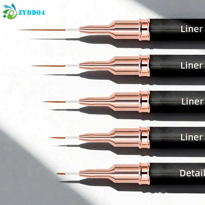 ● Set di 5 Pennelli per Nail Art di Varie Dimensioni, Strumento per Disegno Unghie 4/8/12/20/25mm, Penna per Linee Lunghe e Dettagli Sottili, Penna per Manicure