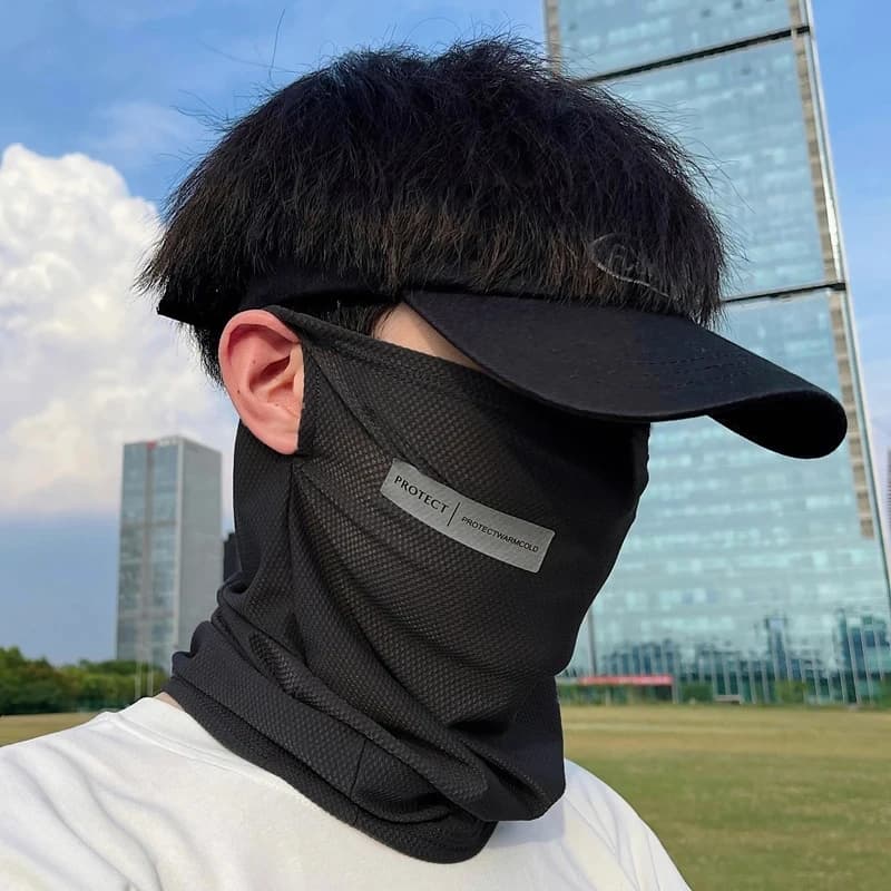 Maschera estiva in seta ghiacciata con protezione solare per uomo e donna, copriviso per ciclismo all'aperto, sciarpa a tinta unita per il collo, protezione UV, bandana per le orecchie