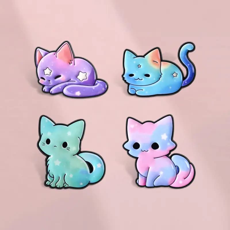 Set di 4 Spille Decorative con Design Creativo a Forma di Gatto e Stella Sfumata, Accessori per Abbigliamento e Zaini, Regalo per Uomini e Donne