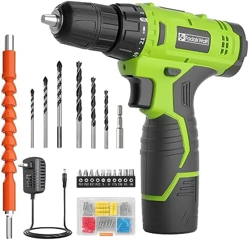 12V Cordless Drill Set with Battery & Charger - 21+1 Torque, LED Light, 3/8'' Chuck (Green)