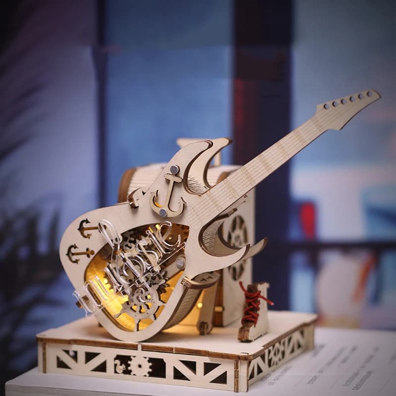 Puzzle in legno 3D fai-da-te Kit modello in miniatura Strumento per chitarra assemblato con puzzle di musica leggera per regali di compleanno di amici
