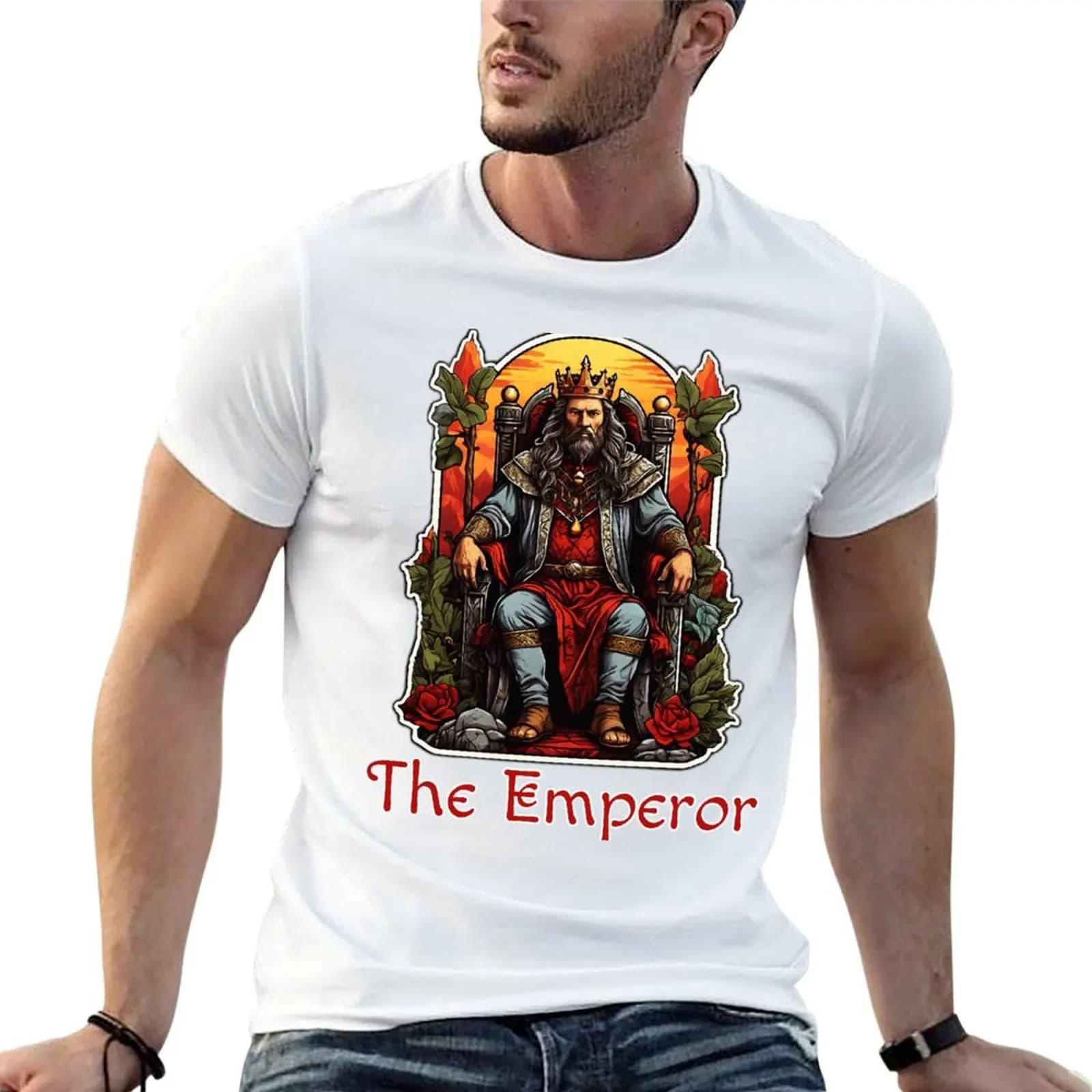 Tarot Card Major Arcana The Emperor on a Throne at Sunset T-Shirt t shirt man casual cotton t shirt pack T-Shirt
