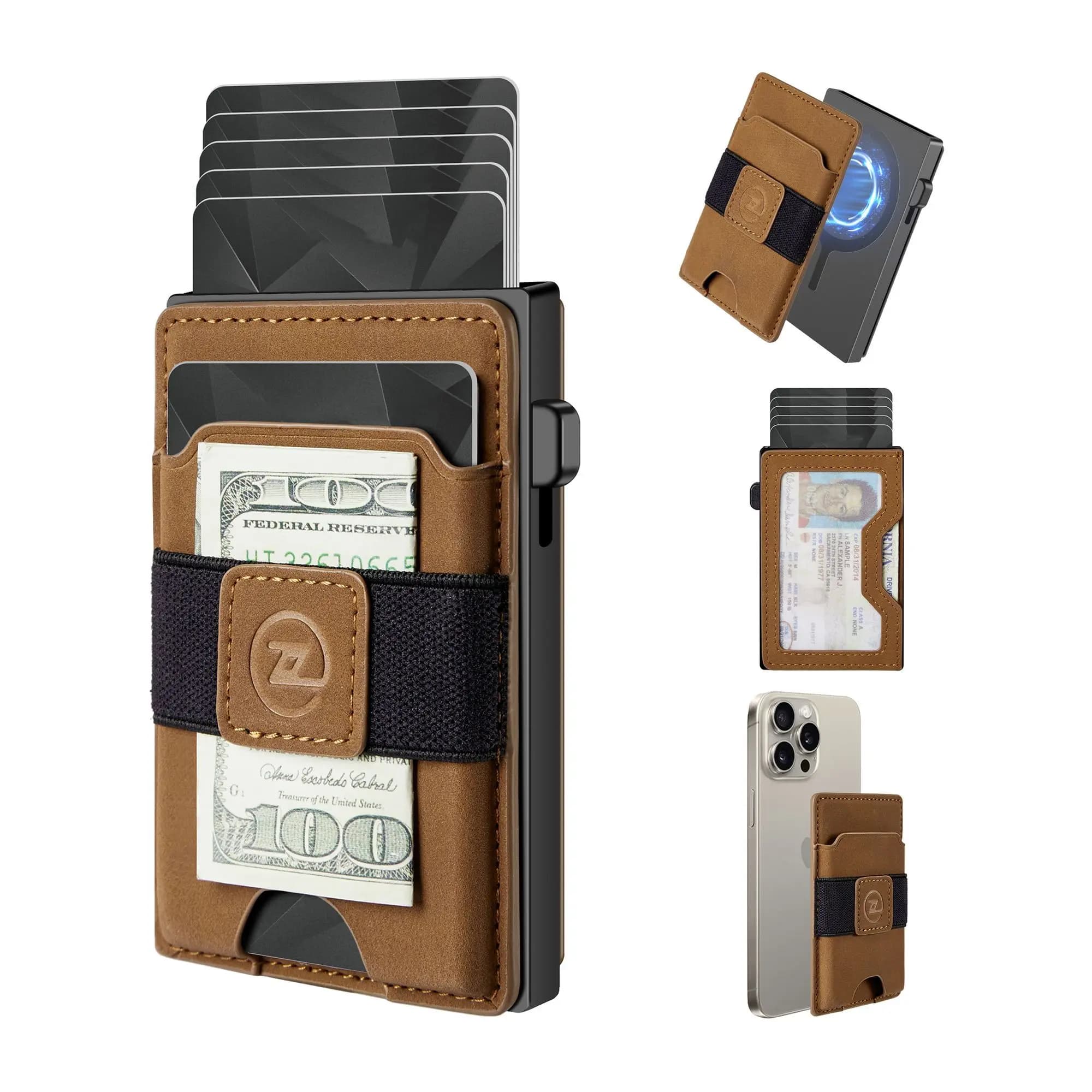Men's Dual-purpose Leather Card Holder with RFID Shielding, Ultra-thin Profile Magnetic Closure Effective Against Theft in Daily