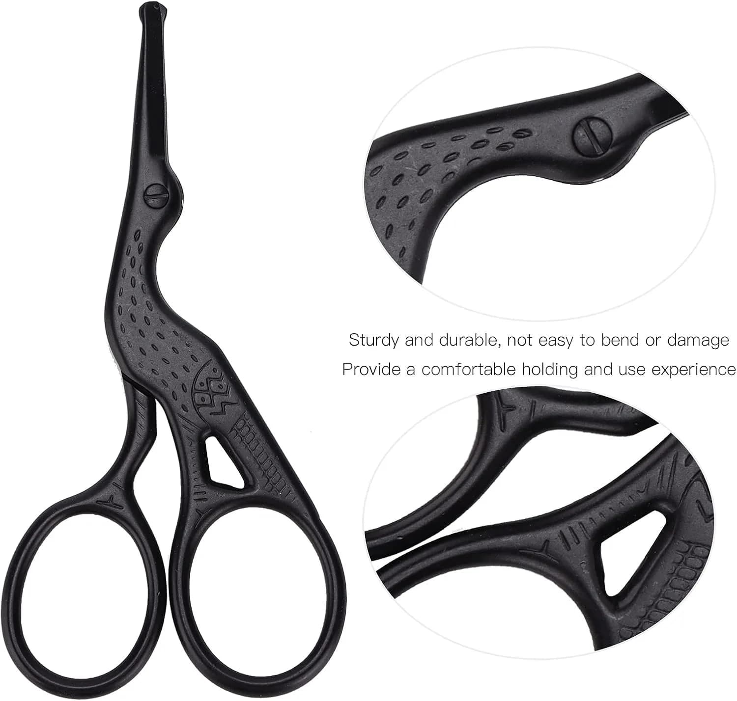 Round Head Stainless Steel Nose Hair Scissors, Stork Type Beauty For Eyebrows, Beard, Ear Hair, Men and Women Professional Facial Scissors, Black