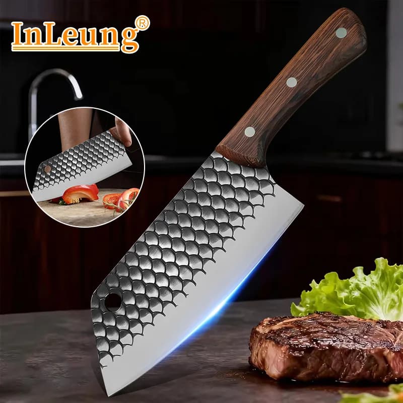 Stainless Steel Multifunction Kitchen Knife for Meat Slicing, Wood Handle, Butcher's knife, Cutter