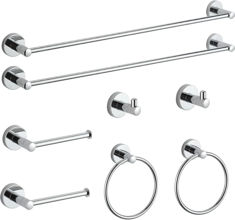 Set di accessori da bagno cromati con portasciugamani, hardware da 8 pezzi per bagni moderni