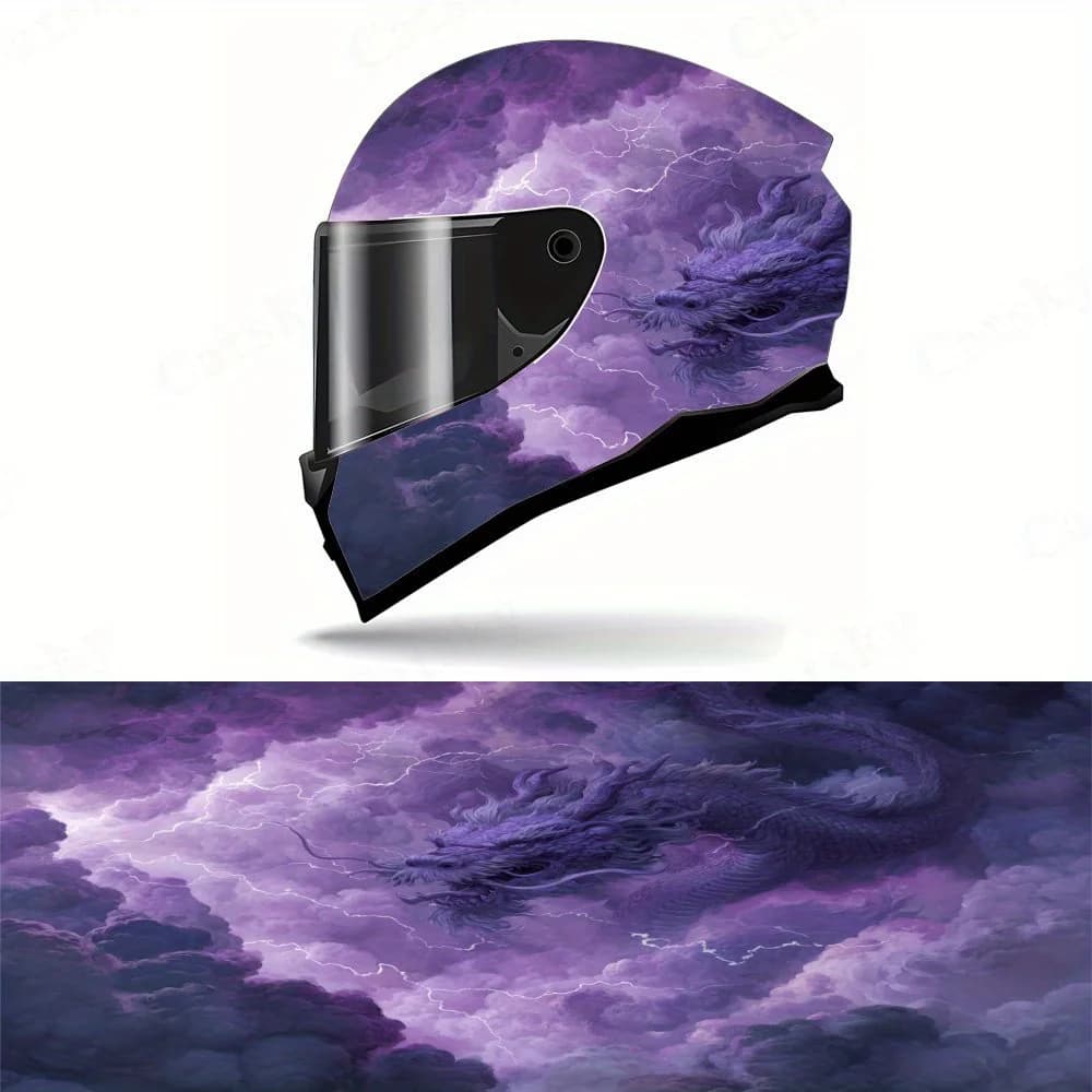 Adesivo in vinile per casco integrale con drago viola drammatico, adesivo artistico in PVC durevole, adatto per caschi da corsa motociclistici, casco Ac