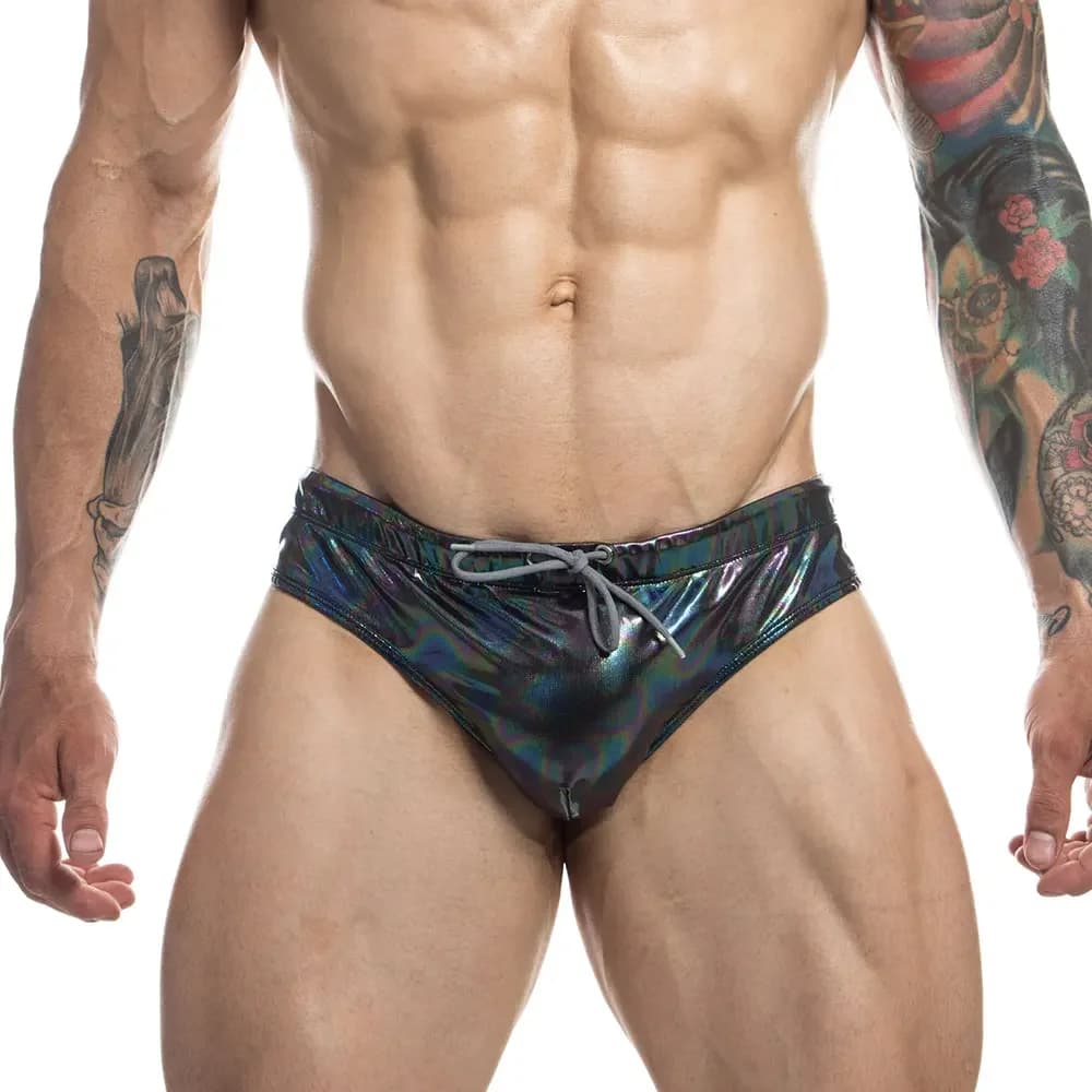 Slip da bagno uomo Push Up costumi da bagno Sexy Bikini metallizzato lucido costumi da bagno pantaloncini da spiaggia bauli intimo contorno custodia costume da bagno