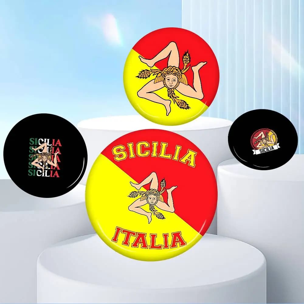 Spille creative con logo della Sicilia Spilla rotonda divertente a scatto Distintivo Zaino Cappello Accessori Gioielli Regali per un amico