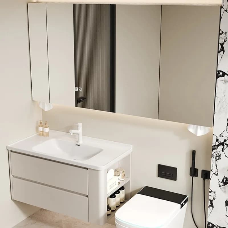 Stainless steel smart mirror cabinet separate toilet bathroom mirror storage locker defogging toilet wall hanging