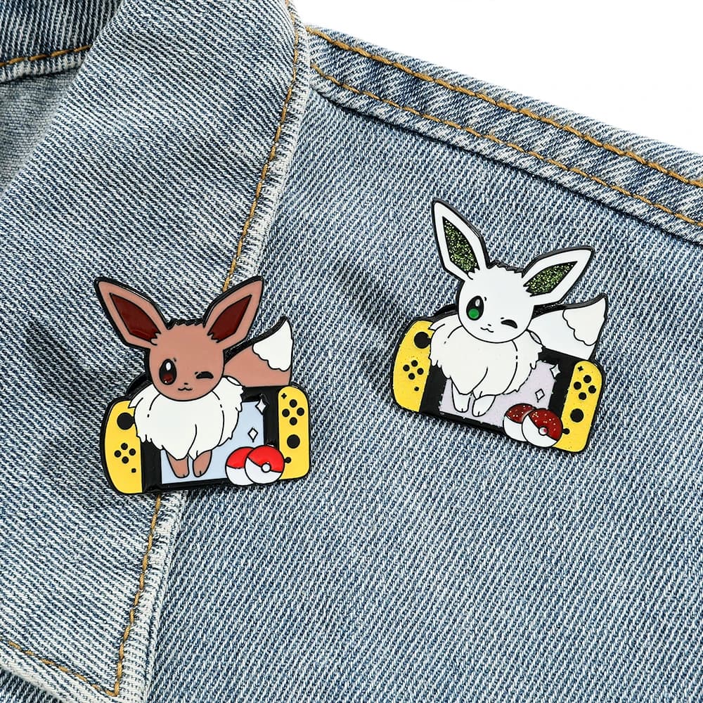 2 Pcs Anime Elf Cartoon Brooch Creative Eevee Game Console Enamel Pin Metal Badge Jewelry Clothing Backpack Accessories Gift