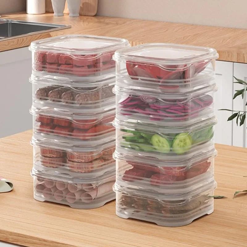 10Pcs Plastic Crisper Refrigerator Frozen Meat Box Frozen Meat Vegetable Fresh-Keeping Box Transparent Sealed Storage Box