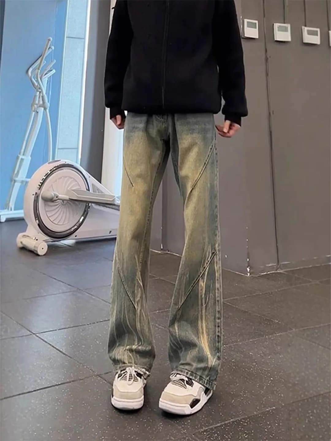 Jeans da Uomo adient Dyed Bent Knife, Blu, Primaverili, Lavati, Stile Vintage Workwear Americano, Gamba Dritta, Leggermente Svasati