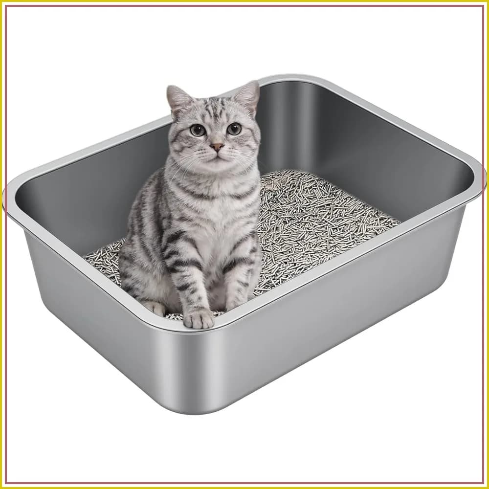 Stainless Steel Litter Box, High Sided, Odor-Free, Non-Stick, Easy Clean, Pet Supplies Tray for Indoor Cats