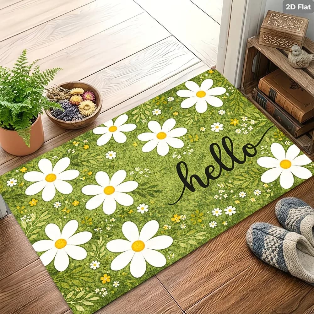 Tappeto per interni ed esterni con motivo floreale a forma di margherita, tappetino antiscivolo per ingresso, decorazione per cucina