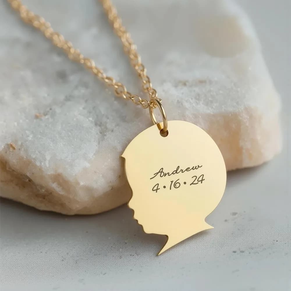 Collana con Ciondolo Personalizzato a Forma di Silhouette per Bambini, Charm con Foto in Acciaio Inossidabile, Regalo per la Festa della Mamma
