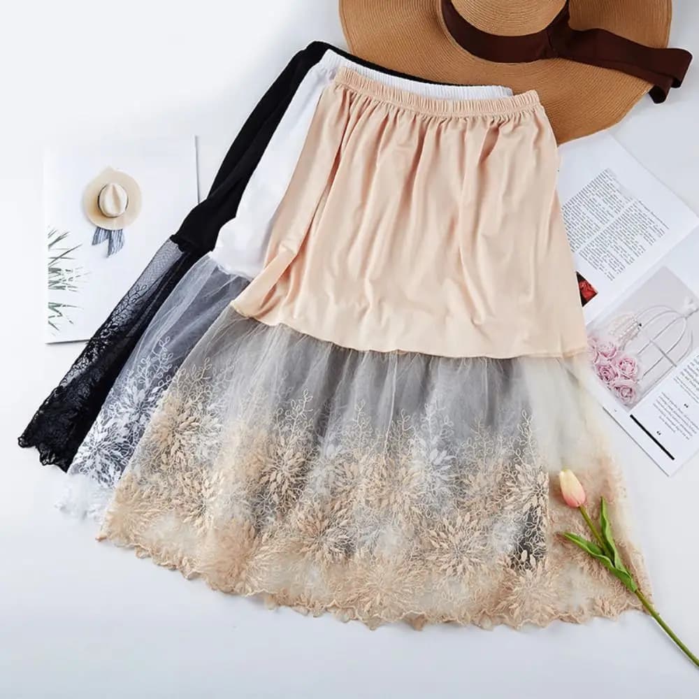 Soft Flower Lace Underskirt Slips 70cm Anti-glare Mesh Underskirt Slips Dress Cheongsam Streetwear Lining Petticoat Women Spring