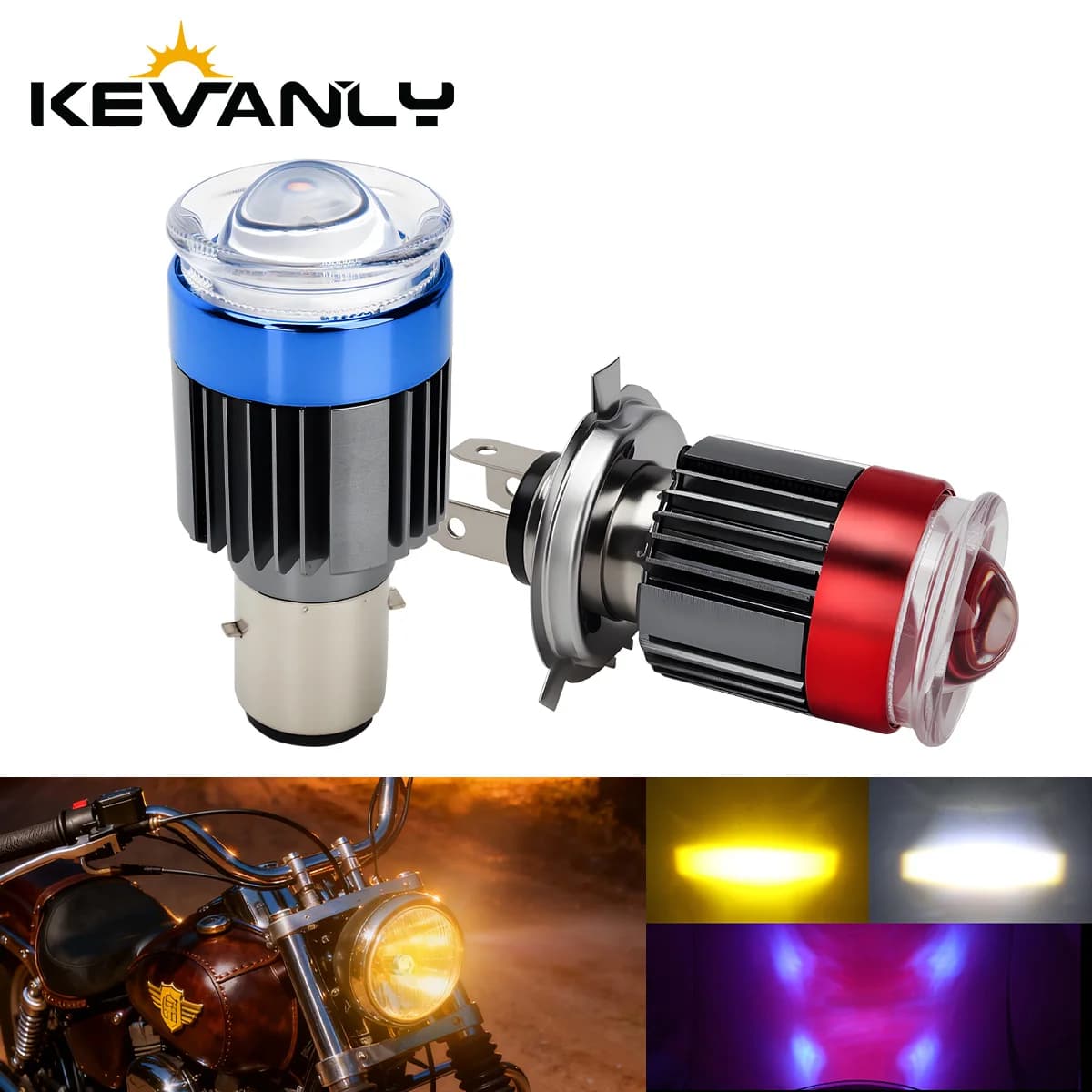 1 pcs H4 LED motorcycle light H6 BA20D bulbs with white yellow LED lenses high and glare-free straps Red Angel Eye DRL racing lamp