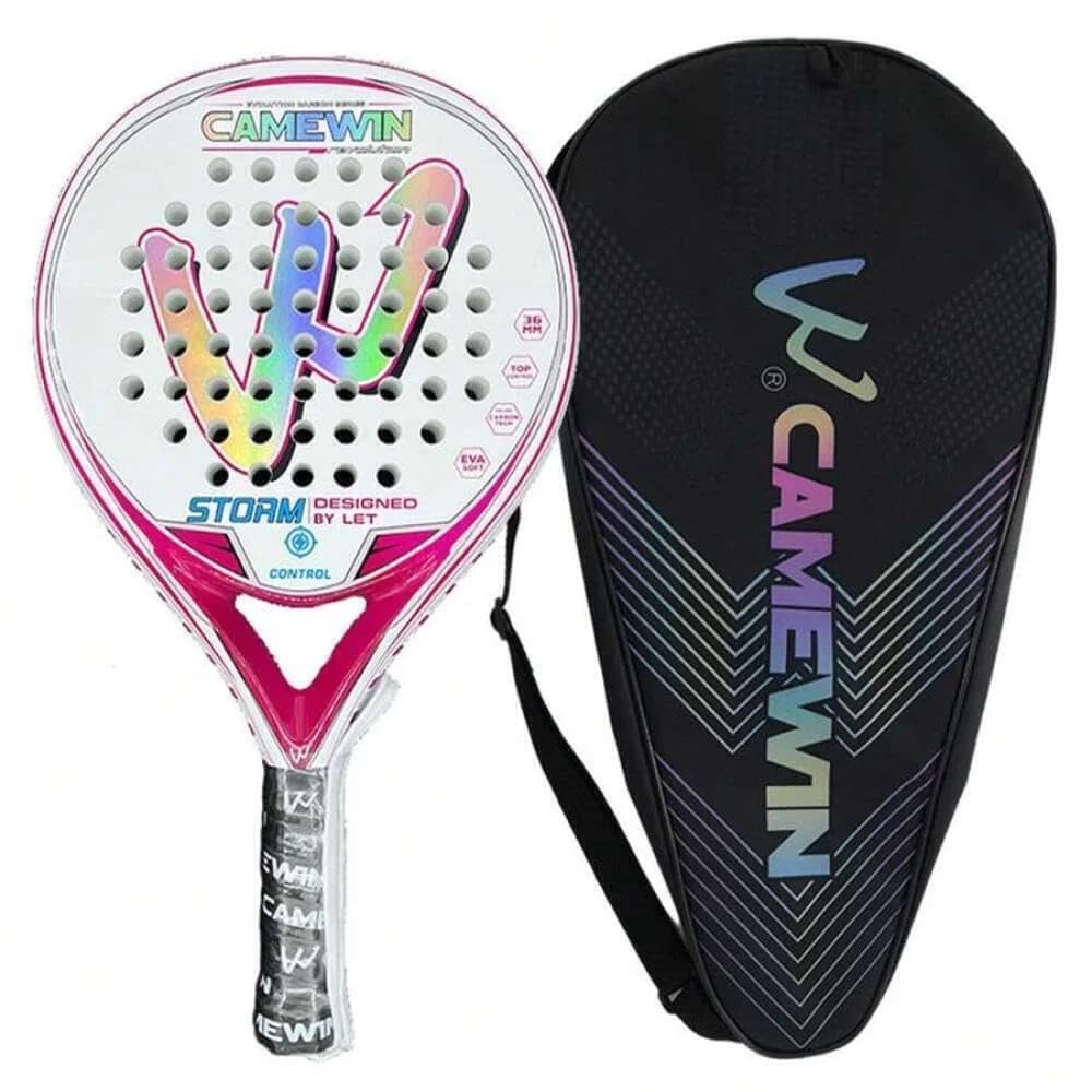 Camewin Beach Padel Rack, 50% Carbon Fiber, 50% Glass Fiber, Eva Foam, Includes Tennis Ball, Wrist Protection, Non-slip Tapes, Protective Bag