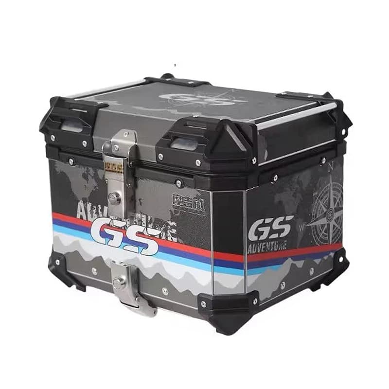 36L 45L 55L 65L Scatola per moto in alluminio Baule per bagagli posteriori Moto Top Case Casco Serratura a chiave Scatola di coda per moto Valigia
