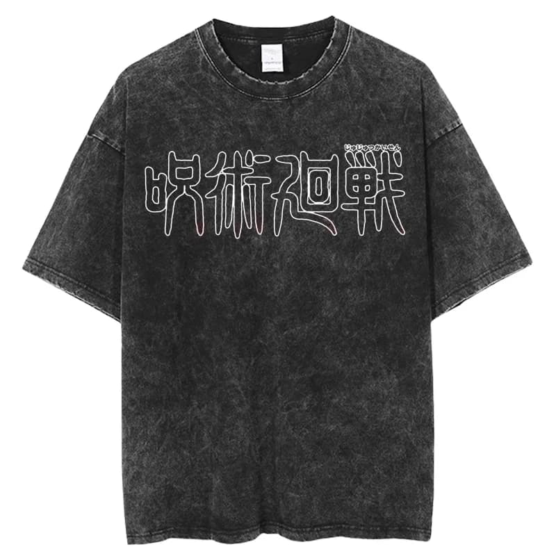 T-shirt in cotone Jujutsu Kaisen Estate 2026 Streetwear Nero Lavato Oversize a Maniche Corte Casual per Uso Quotidiano con Logo e Grafica Artistica