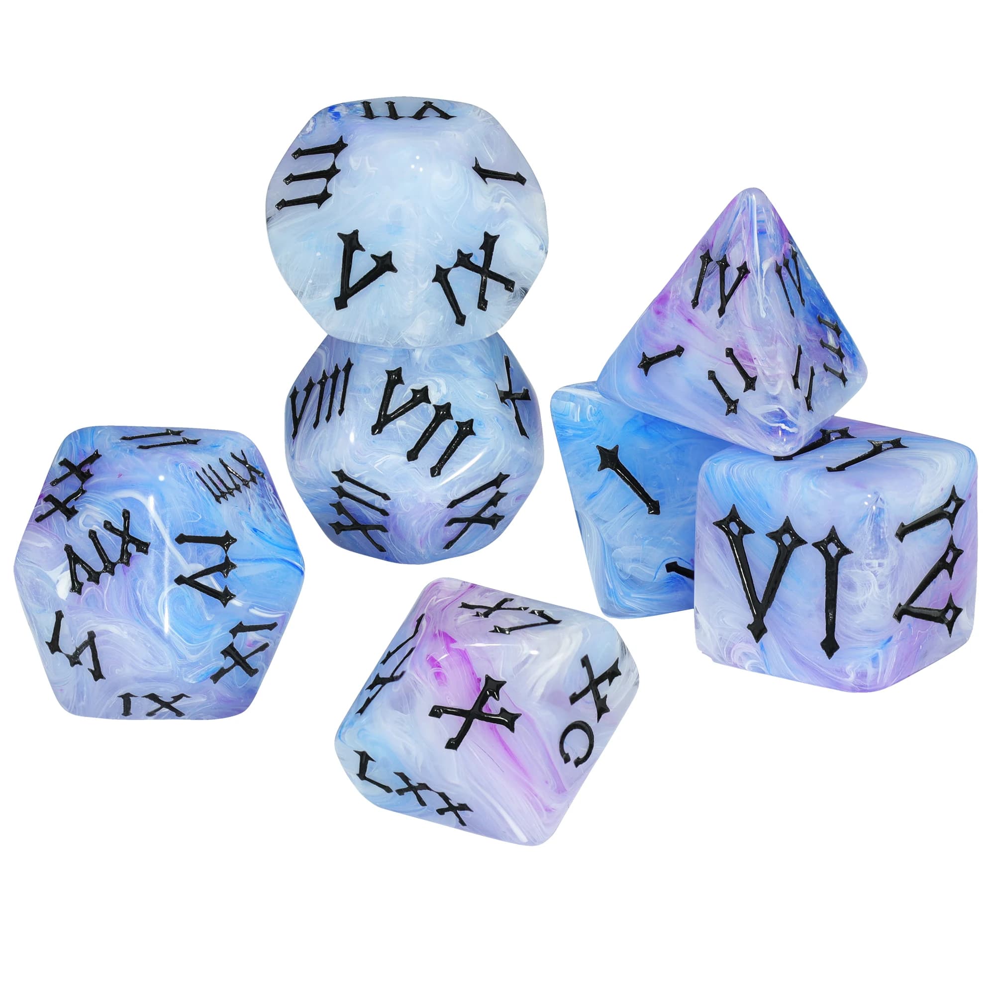 Dadi Digitali Romani 7 pz con Effetto Nebbia, Dadi da Gioco Multifaccia per DND TRPG, Accessori per Giochi da Tavolo, come Regalo e da Collezione