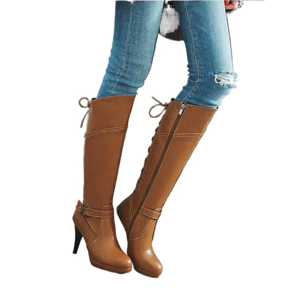 2020 sexy classic large size 47 platform woman knee boots thin high heels leather painted round tip zip party shoes 9152