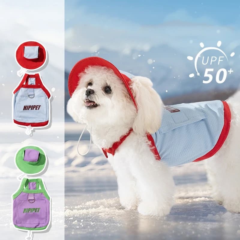 Gilet estivo rinfrescante per cani di piccola taglia 2 pezzi Imbracatura di protezione UV Tuta Cappello per gatti Maglia traspirante Bulldog francese Vestiti per cuccioli