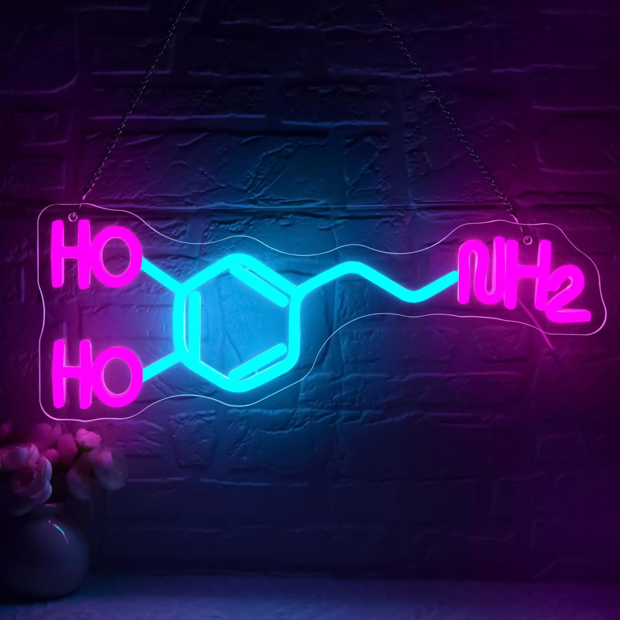Insegne al neon con molecola di dopamina per decorazioni murali Aula Formula chimica Insegna a LED Decorazione da parete artistica per regali di nozze di San Valentino