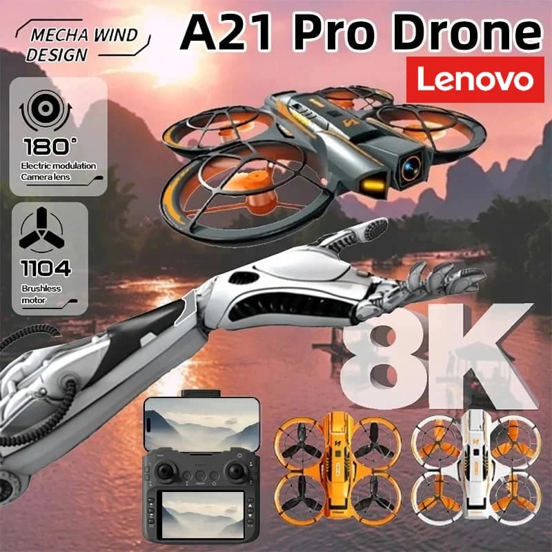 Drone Lenovo A21 Pro 4K Professional FPV with Double Camera HD 8K, WiFi 5G, Avoiding Infrared Ocstacles, Motor Brushless, Quadricottero Toy
