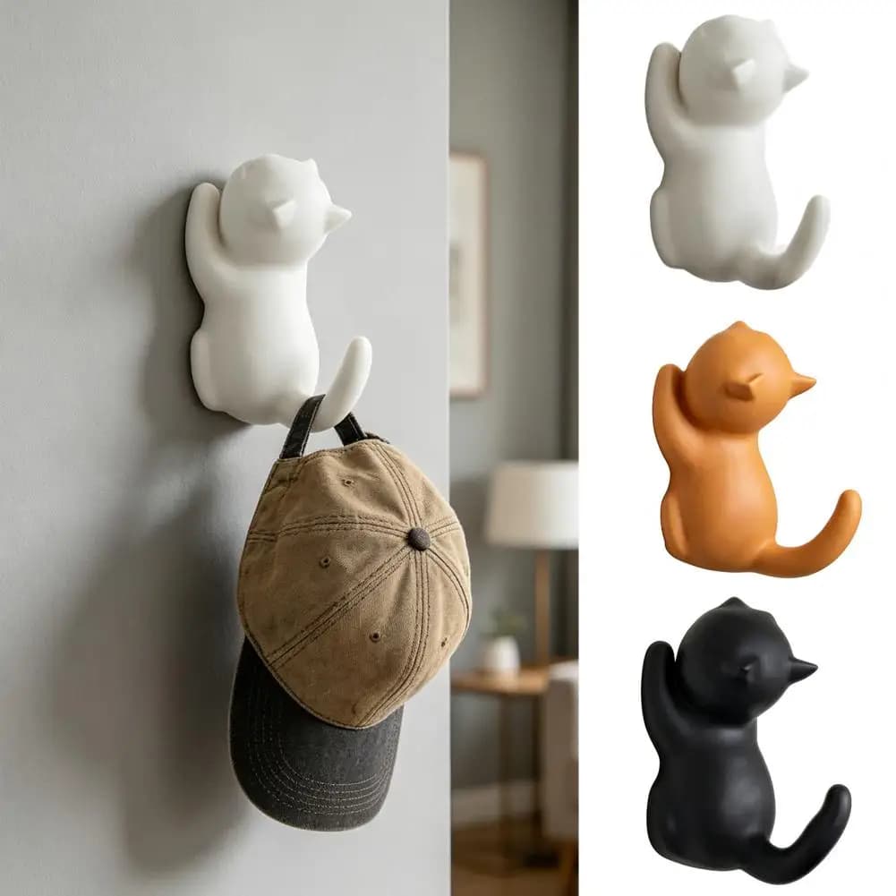 Compact Wall Hook Renters Hook Cute Cat Shape Wall Hook Compact Resin Key Holder Space-saving Adhesive Towel Hanger for Entryway