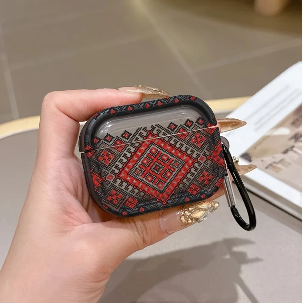 Retro Cross-stitch Geometric Pattern Protective Case for AirPods 4/3/2/1 Earbuds Case For AirPods Pro3/Pro2/Pro Shockproof Cover