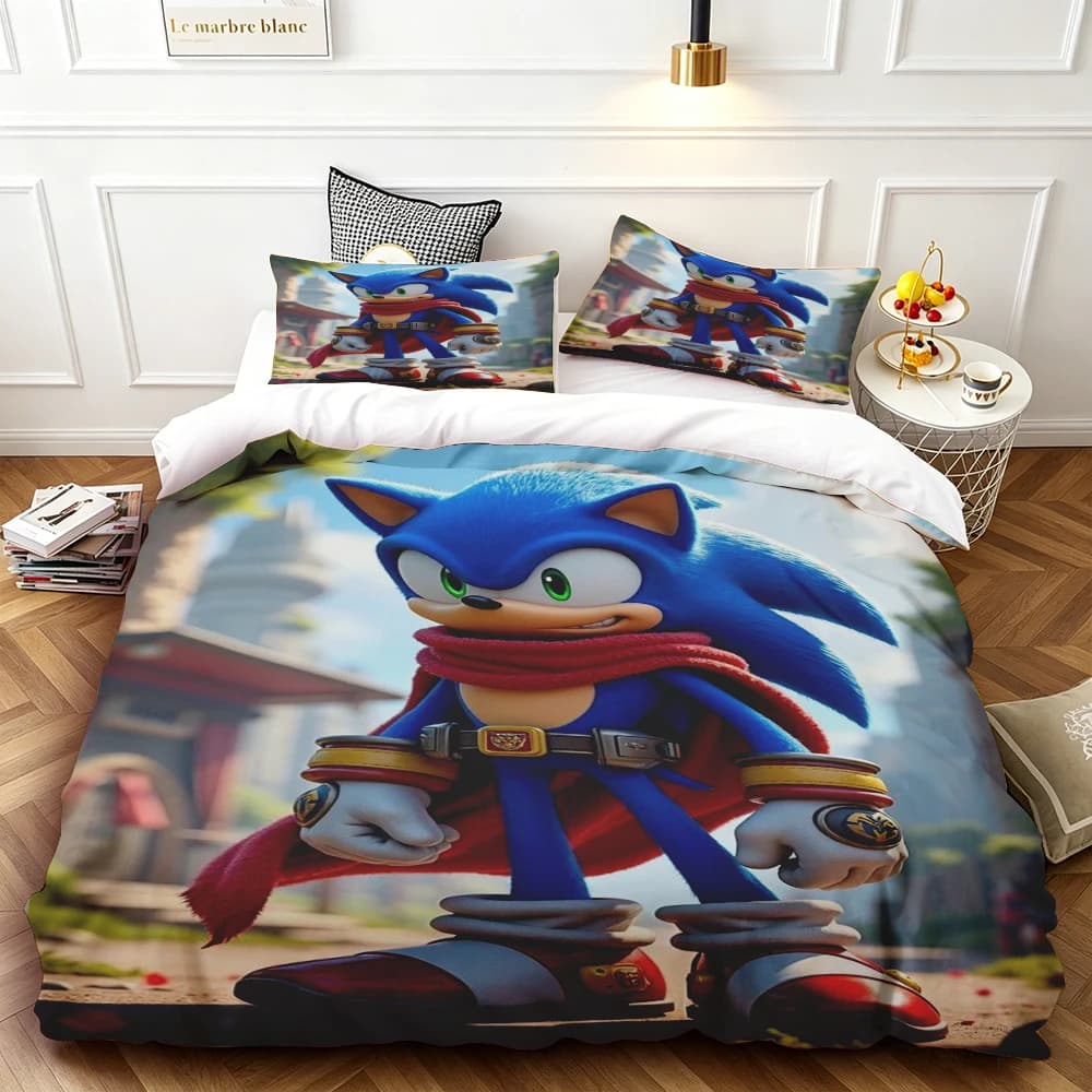 Cartoon Kids Sonics Duvet Cover Cool Bedding Set Comforter Cover with Pillowcase Queen King Bedroom Children Teens beautiful