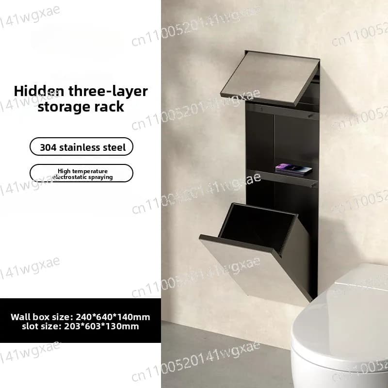 Hidden Stainless Steel Wall Niche Embedded Trash Can & Toilet Paper Holder Recessed Bathroom Wall Tissue Box Combination