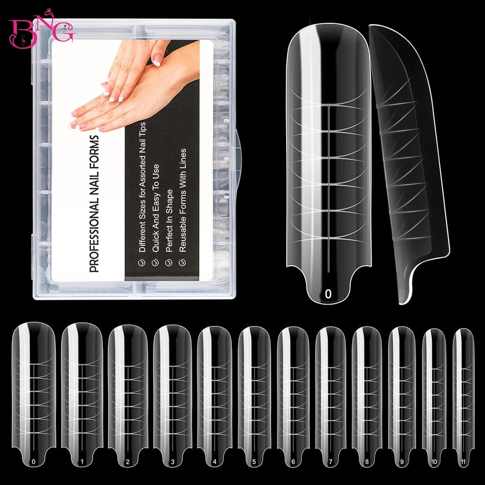 120 pieces double nail shape nail moulds for nail gels in transparent poly complete cover square nail tips extension forms 12 size for nail art manicure