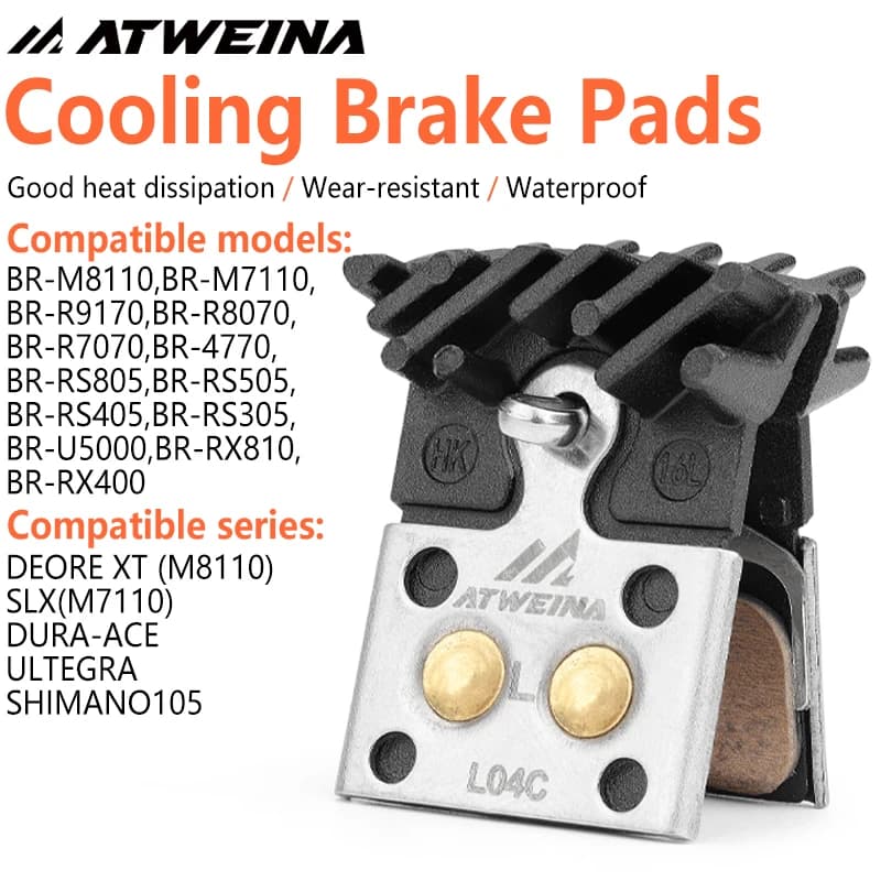 Pastiglie Freno in Metallo ATWEINA L04C Compatibili con SHIMANO XT, Alette di Dissipazione del Calore, Resistenti all'Usura e al Calore per Biciclette