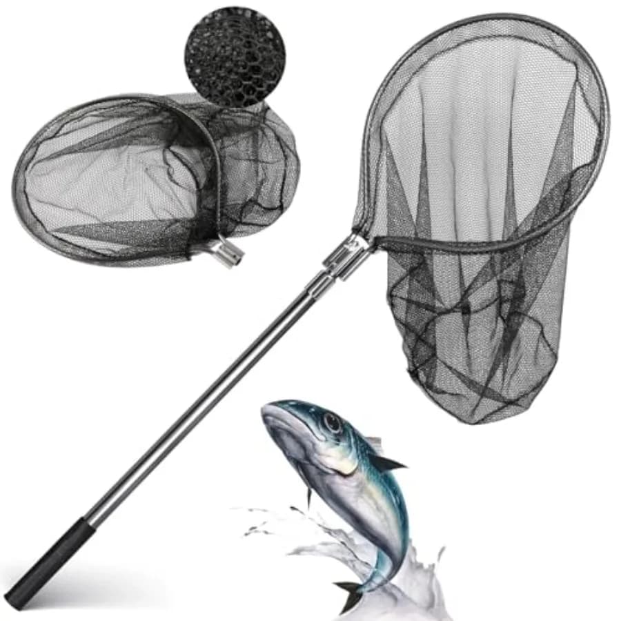 Rete da Pesca in Gomma Extra Large e Resistente - Manico Telescopico in Alluminio 67-100 Pollici, Apertura Rete 20 Pollici per Pesca in Acqua Salata