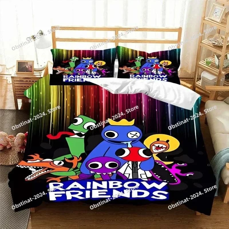 Rainbow Friends Pattern Quilt Cover Pillowcase Bedding Two or Three Piece Set Multi Size Comforter Set Duvet Cover Bedding Sets