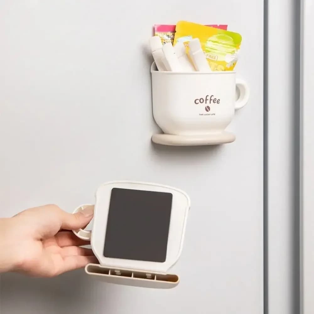 Plastic Coffee Magnetic Storage Box Wall Mounted Space Saving Refrigerator Storage Box Punch-free with Clips Pen Holder Kitchen