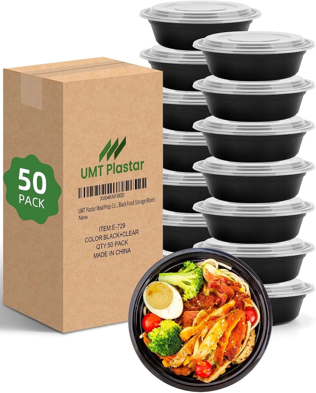 Set di 50 Contenitori Rotondi da 32 oz per Preparazione Pasti con Coperchi, Senza BPA, Adatti per Microonde, Congelatore e Lavastoviglie, Contenitori Ermetici